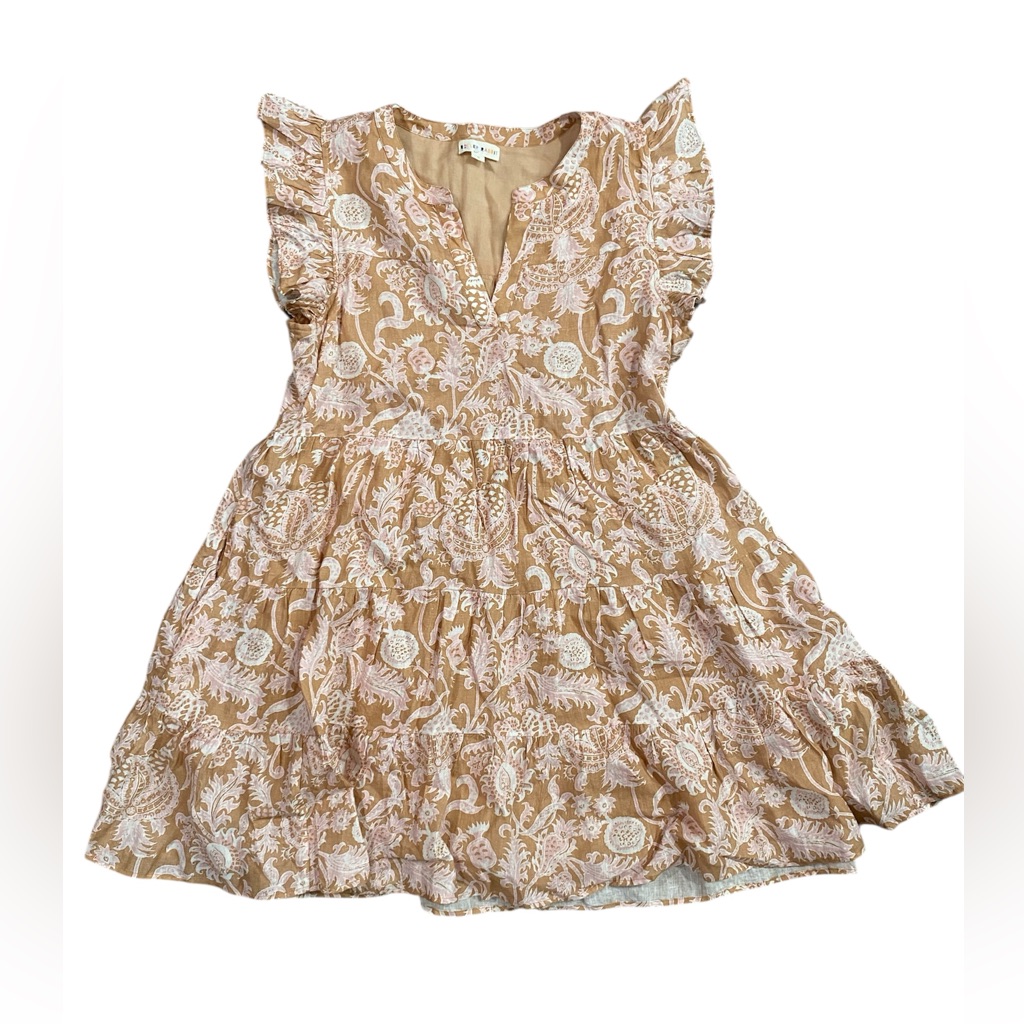 Roller Rabbit Linen Amanda Dress Paisley Floral Poppy Tan Pink